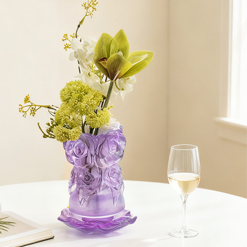 Próiseas Réitigh Céir Chaillte Maisiúchán Baile Gloine Vása Gloine Criostail “Rose Vása”