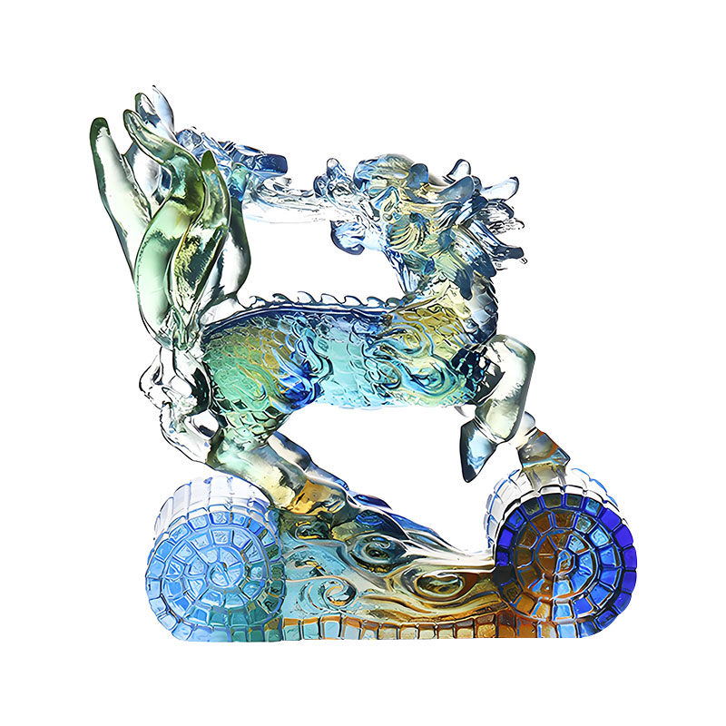 Eagna Kirin Gorm Ómra Ornáid Criostail Gloine Daite Glas