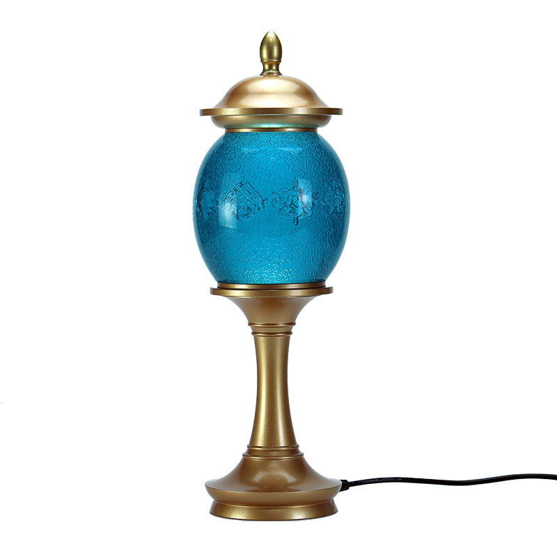 Ríoga Gorm Ocht Siombail Auspicious Altar Búdaíoch Crystal Glass Offerings