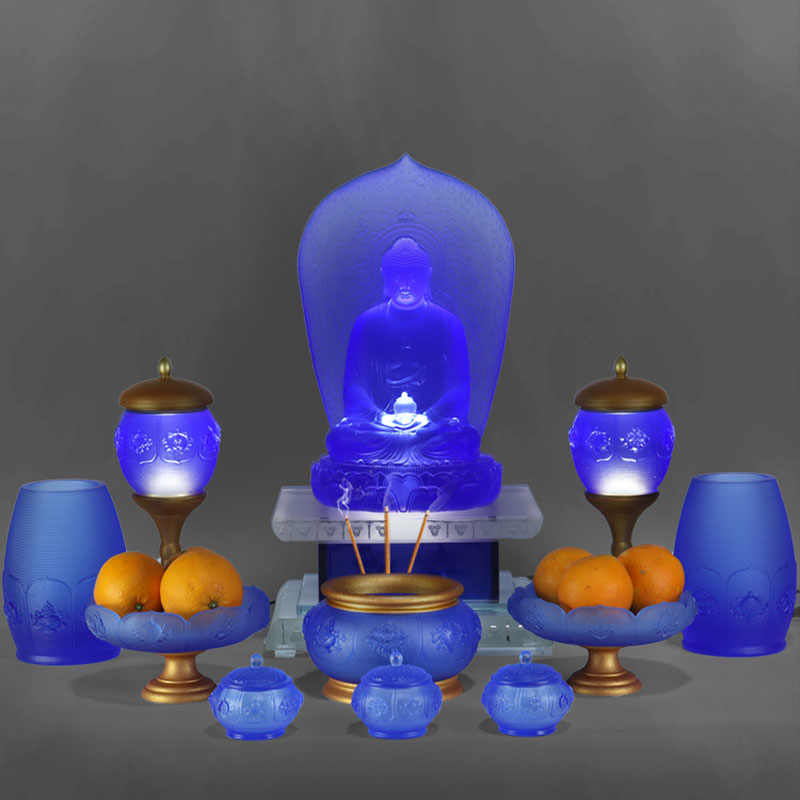 Sraith Ocht Seoda Lotus Búdaíoch Altar Crystal Glass Offers Set